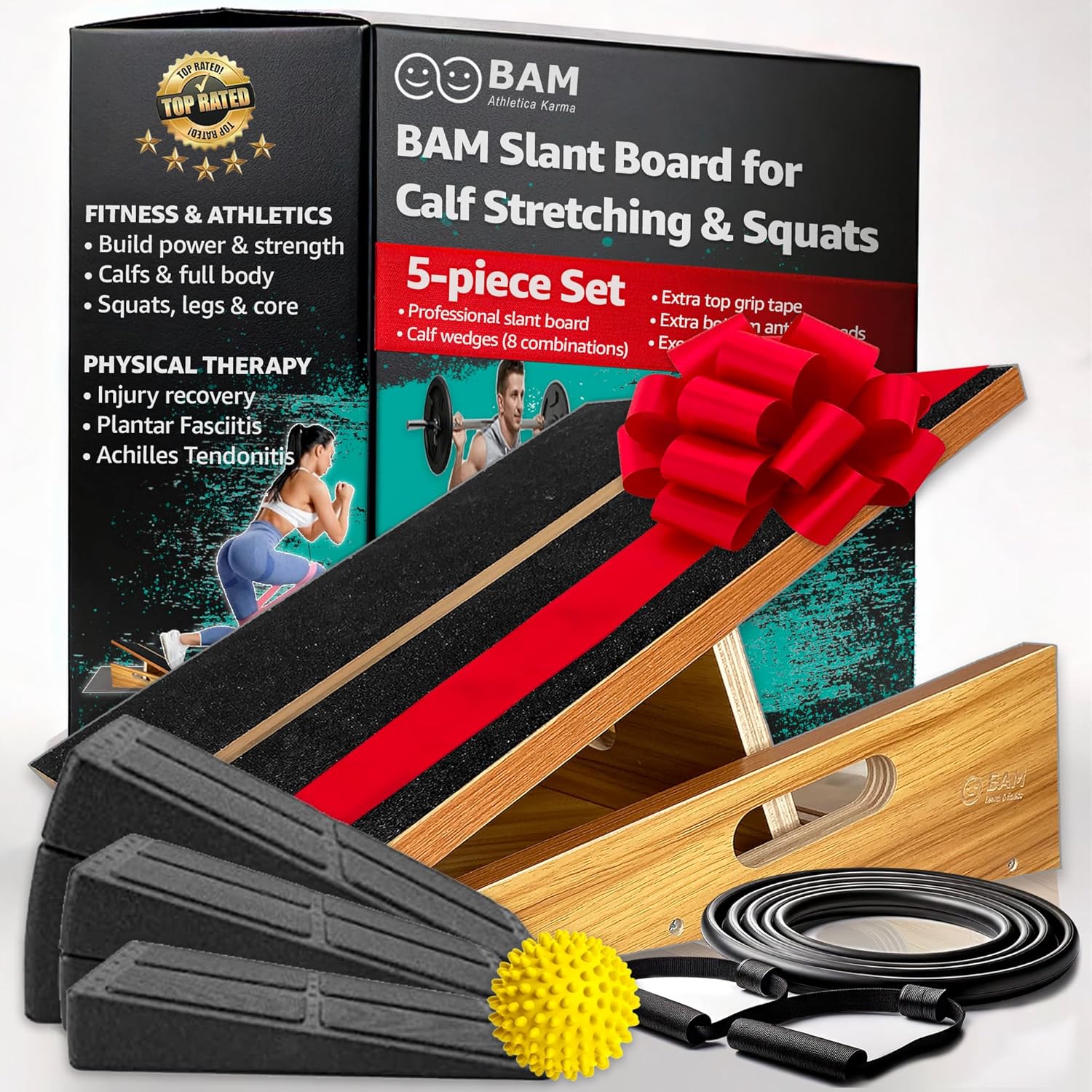 BAM Athletics All-in-One slant boards for exercise and calf stretching | Velour slant board for squats, calf stretcher | Runners, Joggers, Athletes, Workout at home incline board for calf stretching