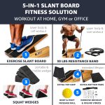 BAM Athletics All-in-One slant boards for exercise and calf stretching | Velour slant board | The slant board comes with a 30 lbs restance band, portable squat wedge, extra grip tape and bottom pads and massage ball for pain relief