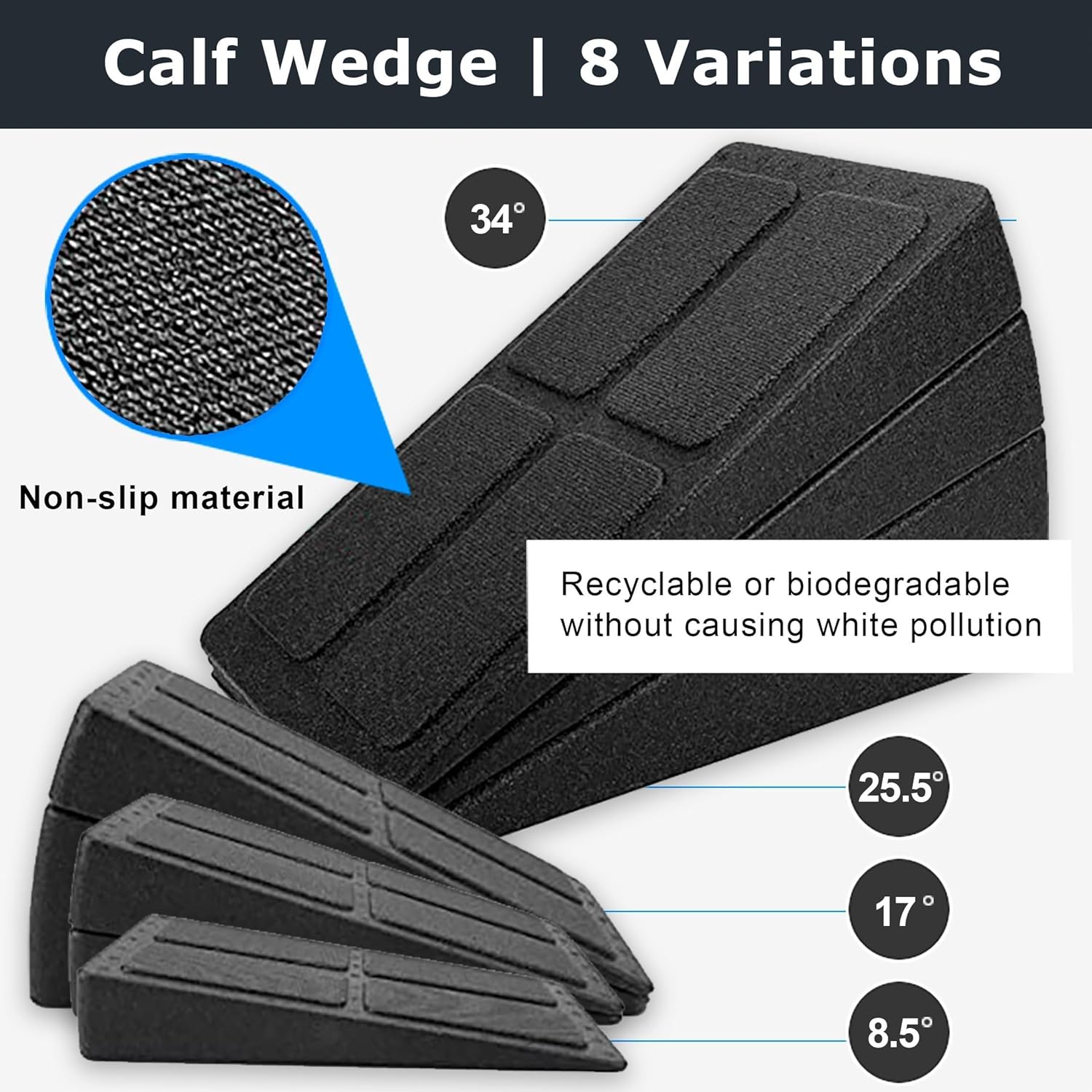 BAM Athletics All-in-One slant boards for exercise | Portable squat wedges | 3 pieces that create 8 variations of inclines for squat training for light and deep calf stretches