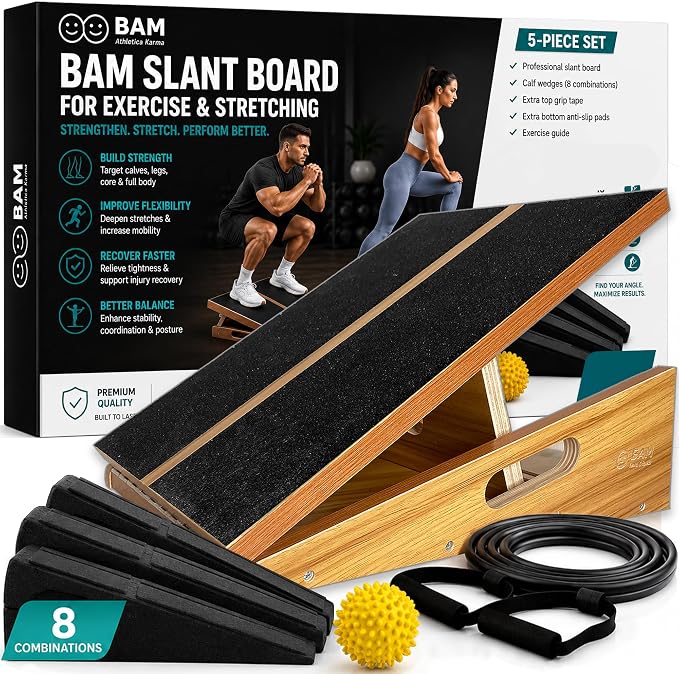 BAM Athletica Slant Boards for Exercise | Velour Board | Slant Board for Calf Stretching