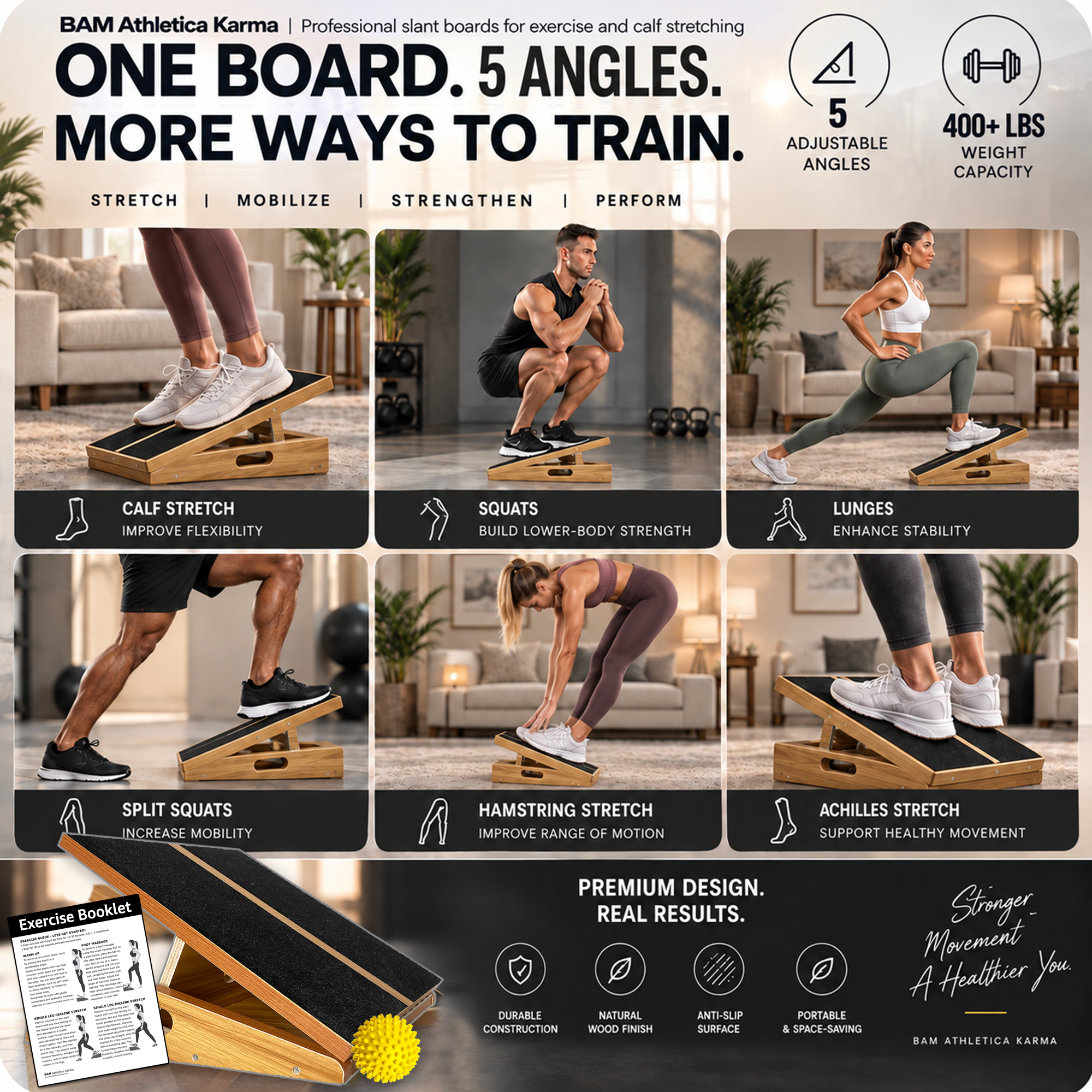 BAM Athletica slant boards for exercise | slant board for calf stretching | Velour slant board velorboard | Slant board for squats