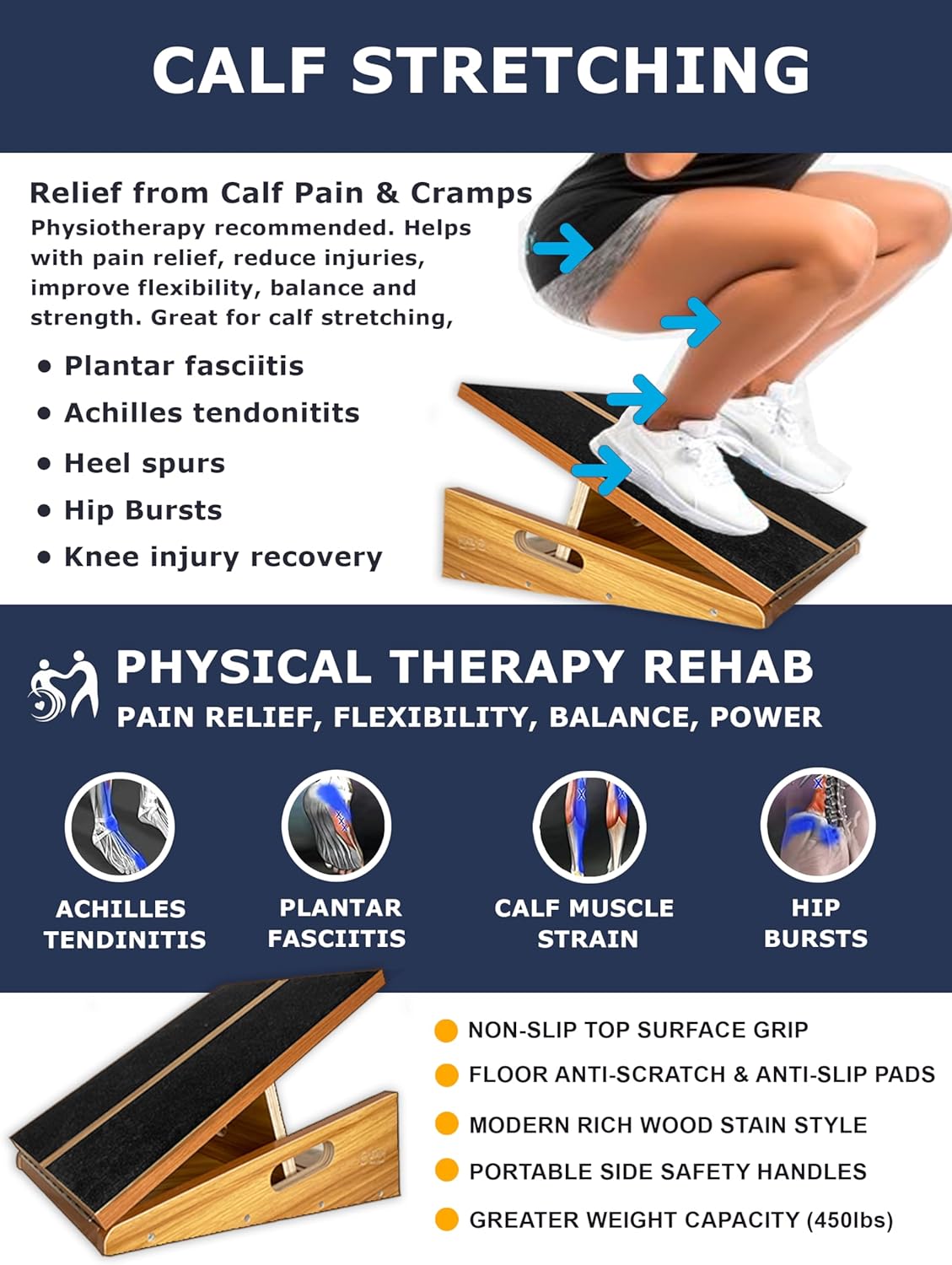 BAM Athletica slant boards for exercise, squats and lunges | Velour slant board | Calf stretcher slant board for squats and fitness