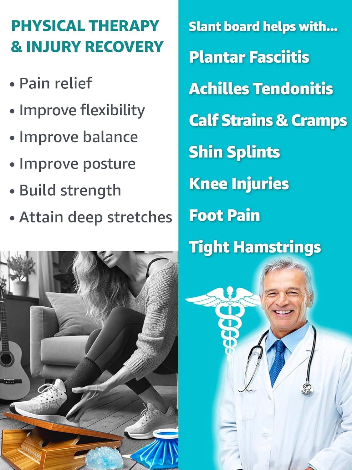 BAM Athletica wooden slant boards for exercise and calf stretching and physical therapy | Velour slant board | Calf stretcher slant board for injury recovery and preventation and professional slant board for physiotherapy