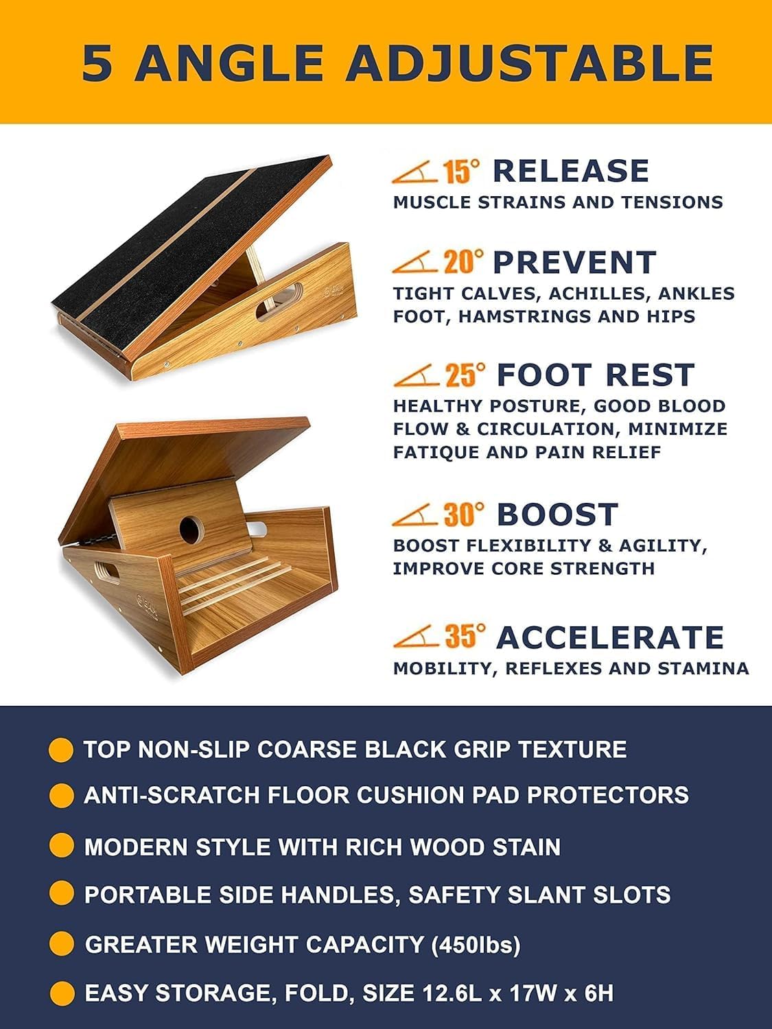 BAM Athletica slant boards for exercise and calf stretching | adjustable slant board with 5 inclines for light and deep calf stretche, squats and ankle mobility