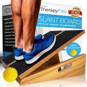 BAM Athletica professional adjustable wooden slant board for physical therapy. Injury rehabilitation and recovery from calf strains, calf cramps, plantar fasciitis pain relief, achilles tendonitis, heel spurs, knee pain and ankle mobility.
