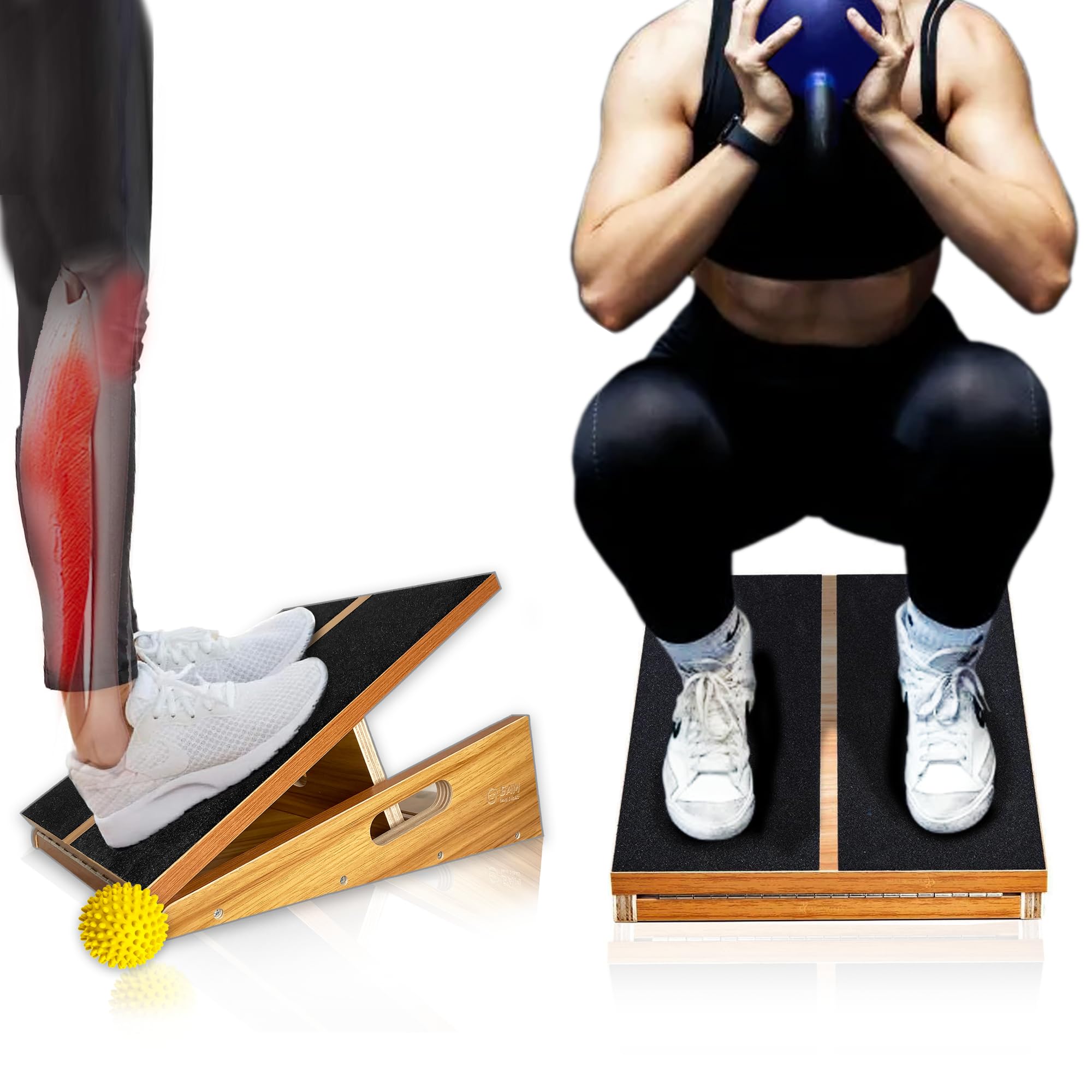 BAM Athletica adjustable slant board TherapyFlex Pro for physical therapy and injury recovery from calf strains, calf cramps, plantar fasciitis pain relief, achilles tendonitis, heel spurs, knee pain and ankle mobility.